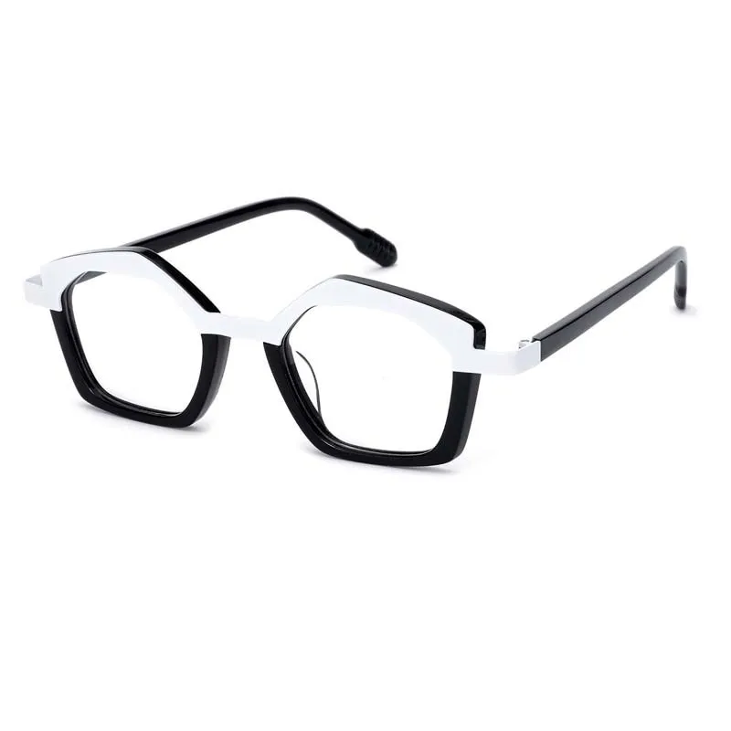 CCspace Unisex Full Rim Small Irregular Cat Eye Acetate Titanium Eyeglasses 55086