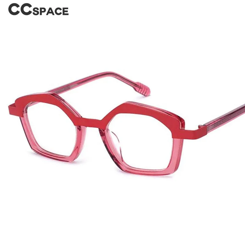 CCspace Unisex Full Rim Small Irregular Cat Eye Acetate Titanium Eyeglasses 55086
