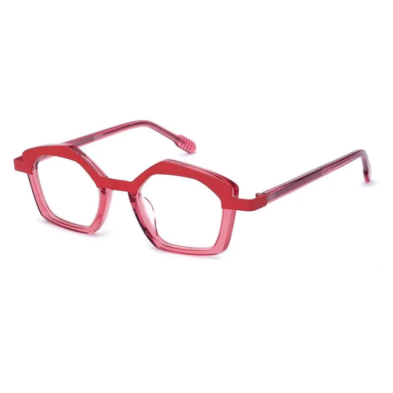 CCspace Unisex Full Rim Small Irregular Cat Eye Acetate Titanium Eyeglasses 55086
