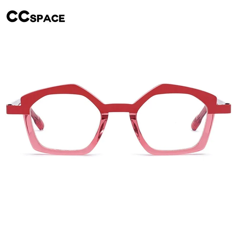 CCspace Unisex Full Rim Small Irregular Cat Eye Acetate Titanium Eyeglasses 55086