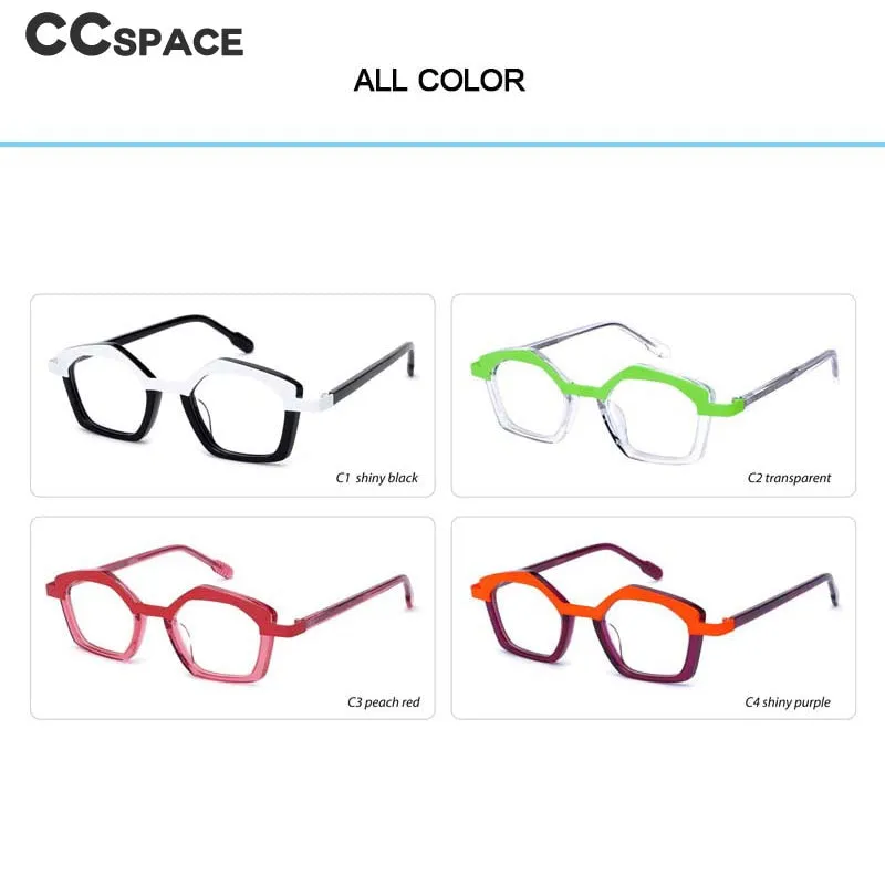 CCspace Unisex Full Rim Small Irregular Cat Eye Acetate Titanium Eyeglasses 55086