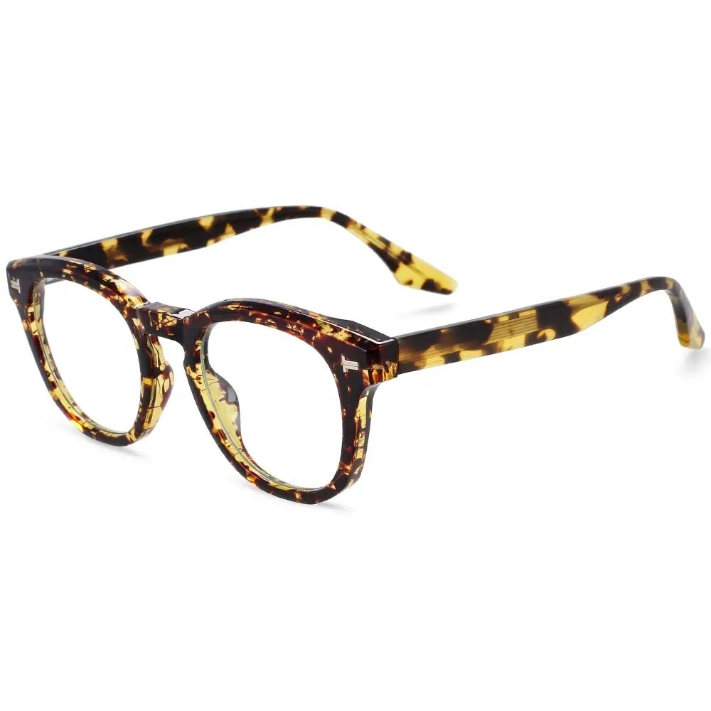 CCspace Unisex Full Rim Square Round Acetate Tr 90 Titanium Frame Eyeglasses 54200