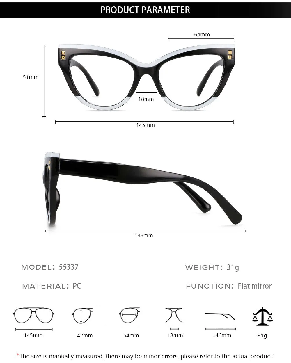 CCspace Women's Full Rim Big Cat Eye Acetate Eyeglasses S55337