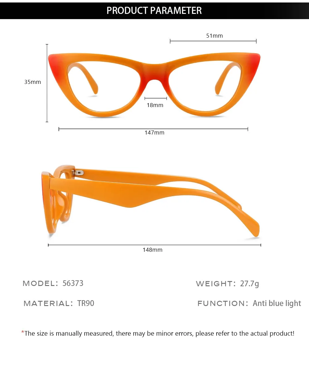 CCspace Women's Full Rim Cat Eye Acetate Eyeglasses 56373