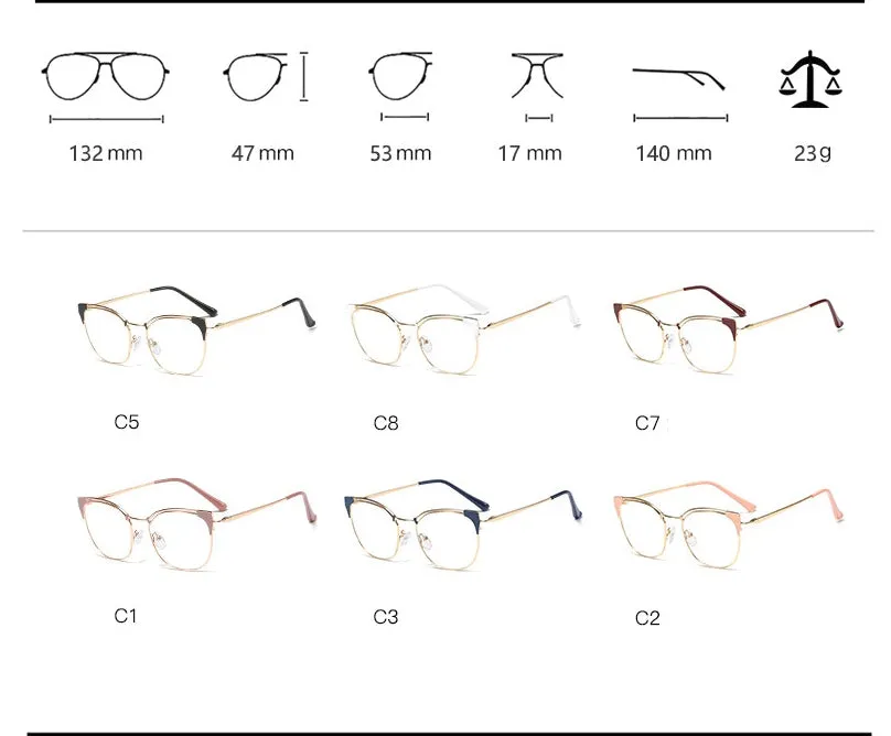 CCspace Women's Full Rim Cat Eye Alloy Frame Eyeglasses 45892