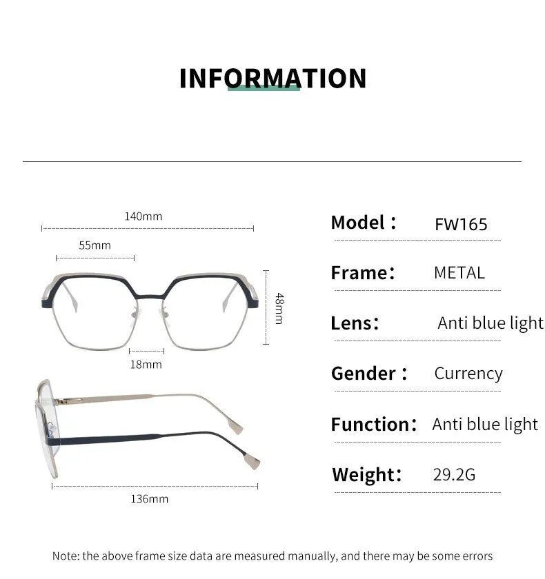 CCspace Women's Full Rim Irregular Square Alloy Eyeglasses 55071