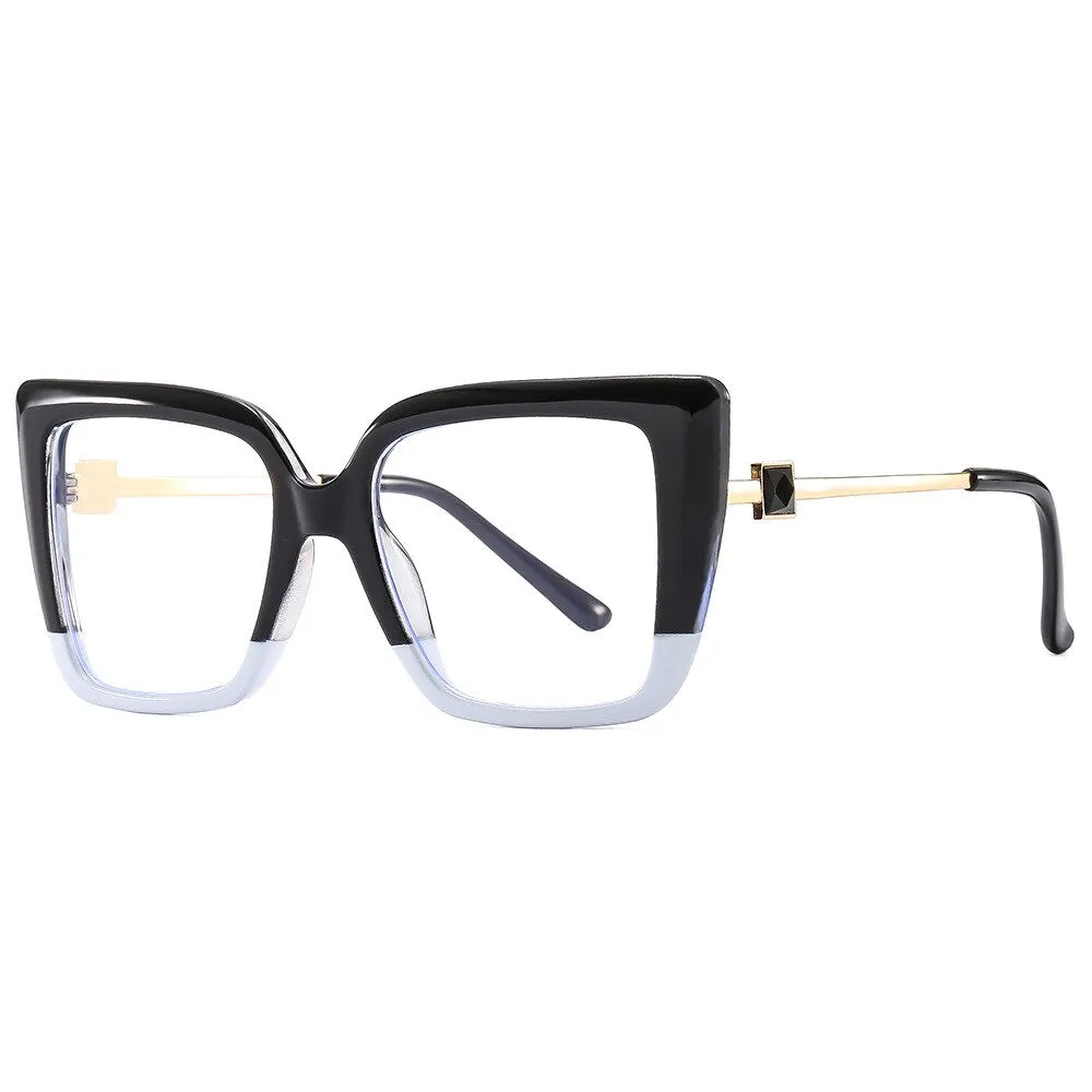 CCspace Women's Full Rim Large Square Cat Eye PC Plastic Alloy Eyeglasses 56578