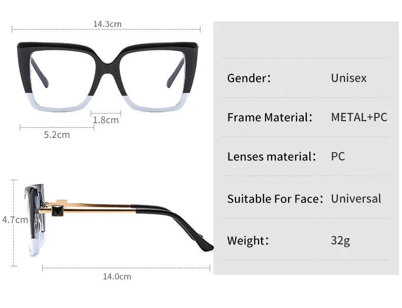 CCspace Women's Full Rim Large Square Cat Eye PC Plastic Alloy Eyeglasses 56578
