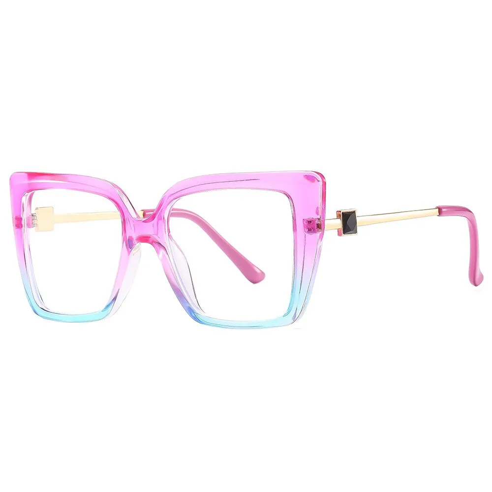 CCspace Women's Full Rim Large Square Cat Eye PC Plastic Alloy Eyeglasses 56578