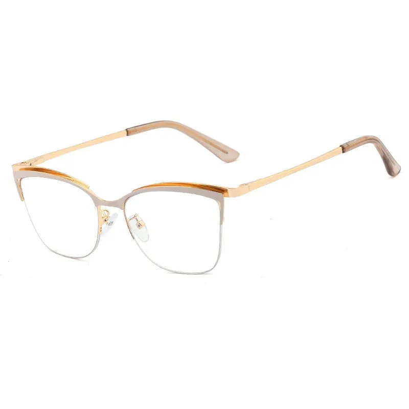CCspace Women's Semi Rim Cat Eye Alloy Frame Eyeglasses 48282