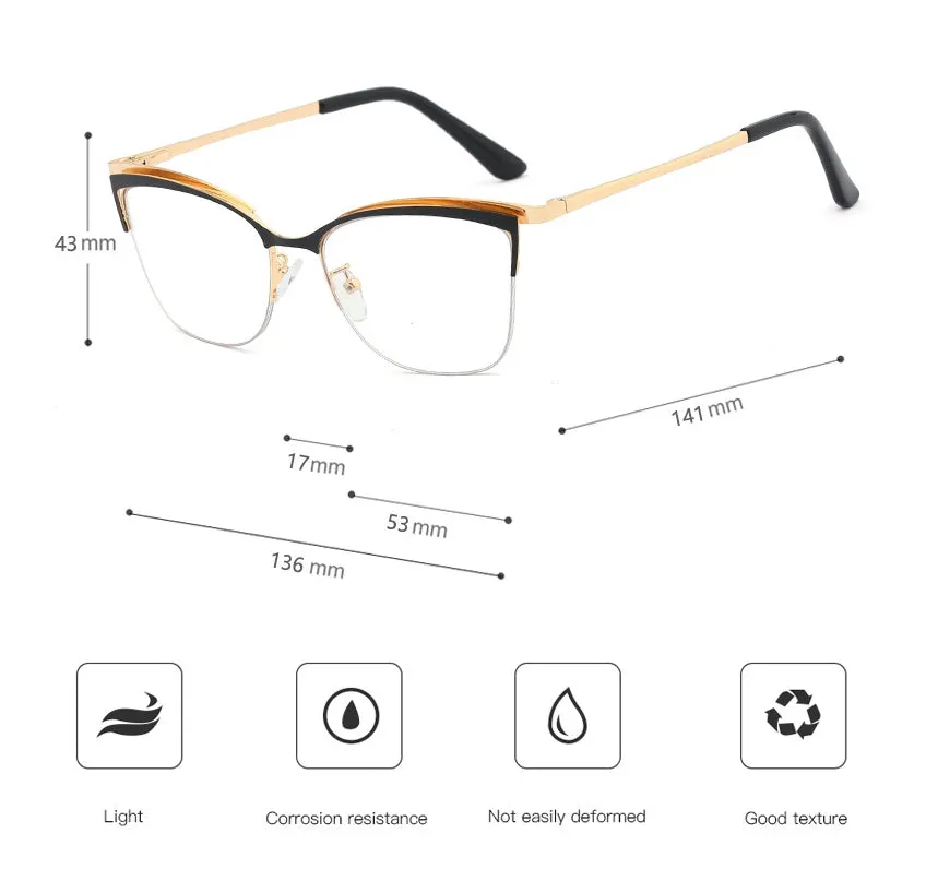 CCspace Women's Semi Rim Cat Eye Alloy Frame Eyeglasses 48282