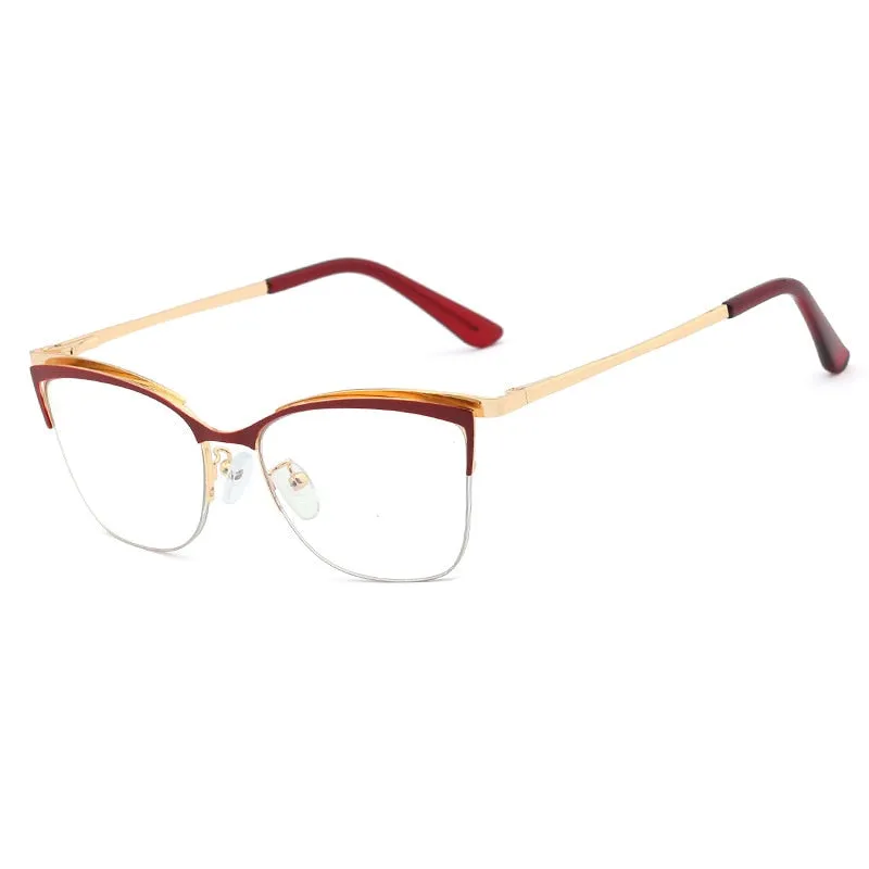 CCspace Women's Semi Rim Cat Eye Alloy Frame Eyeglasses 48282