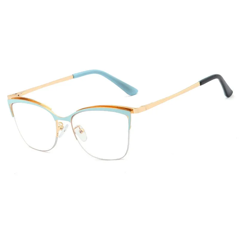 CCspace Women's Semi Rim Cat Eye Alloy Frame Eyeglasses 48282