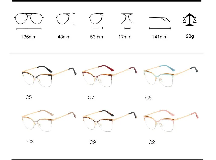 CCspace Women's Semi Rim Cat Eye Alloy Frame Eyeglasses 48282