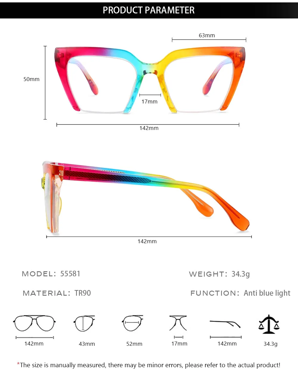 CCspace Women's Semi Rim Cat Eye Tr 90 Titanium Eyeglasses 55581