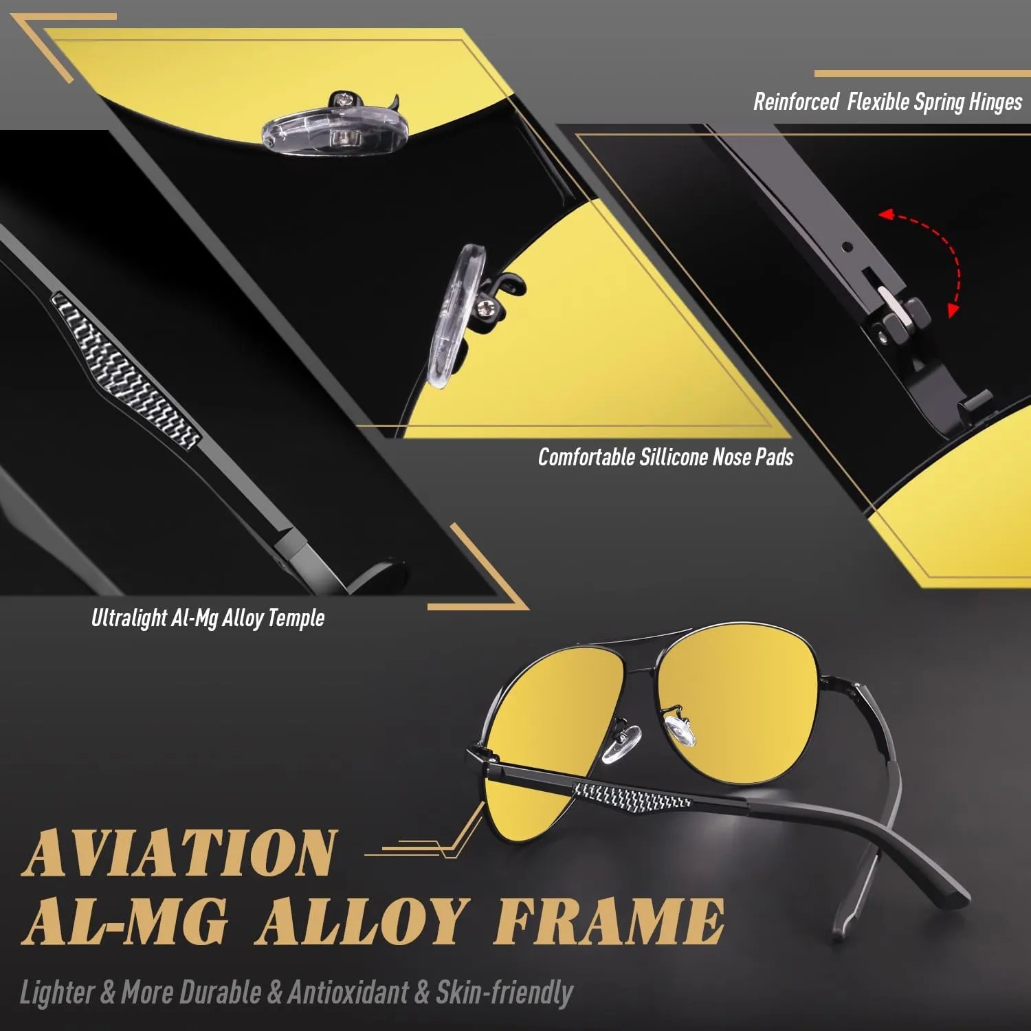 CGID Premium Al-Mg Alloy Pilot Polarized Sunglasses UV400, Spring Hinges Sun Glasses for Men Women