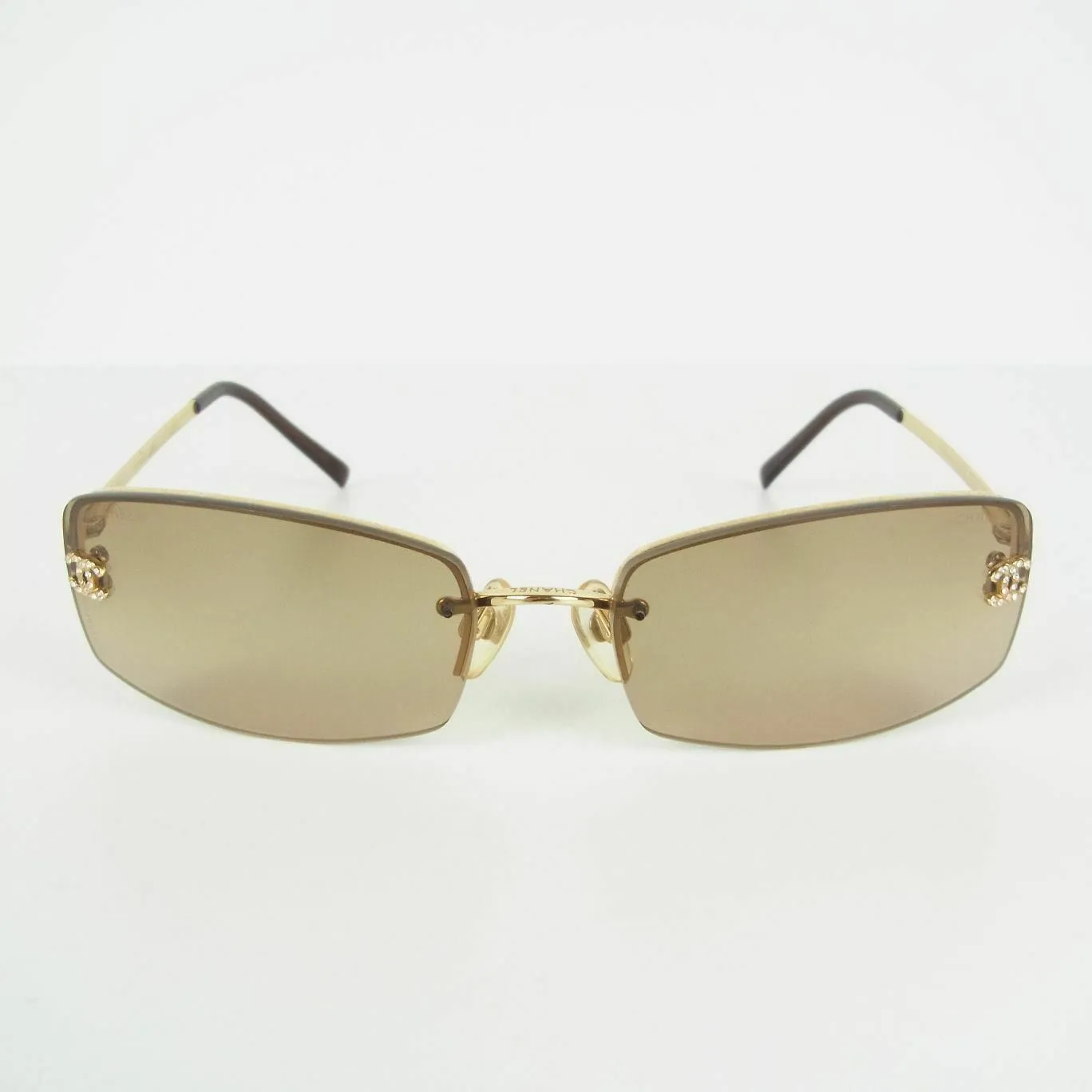 Chanel Vintage Brown Crystal CC Sunglasses GHW