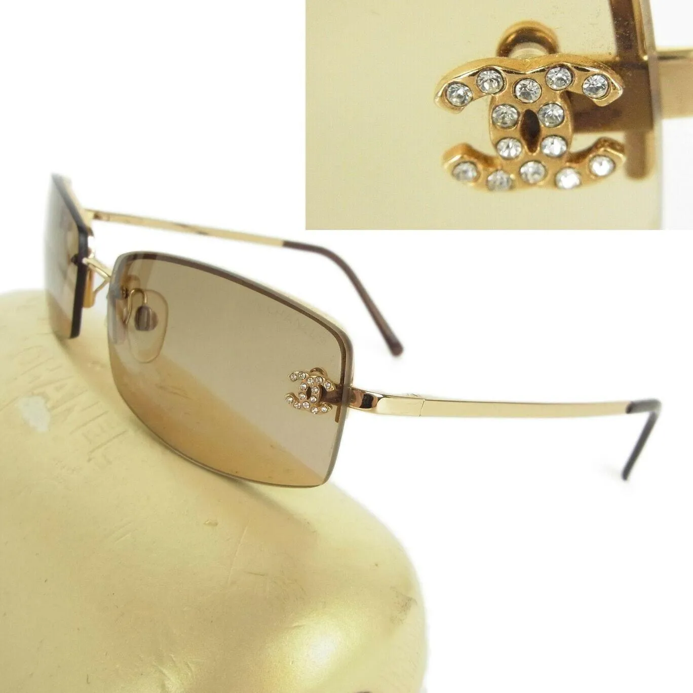 Chanel Vintage Brown Crystal CC Sunglasses GHW