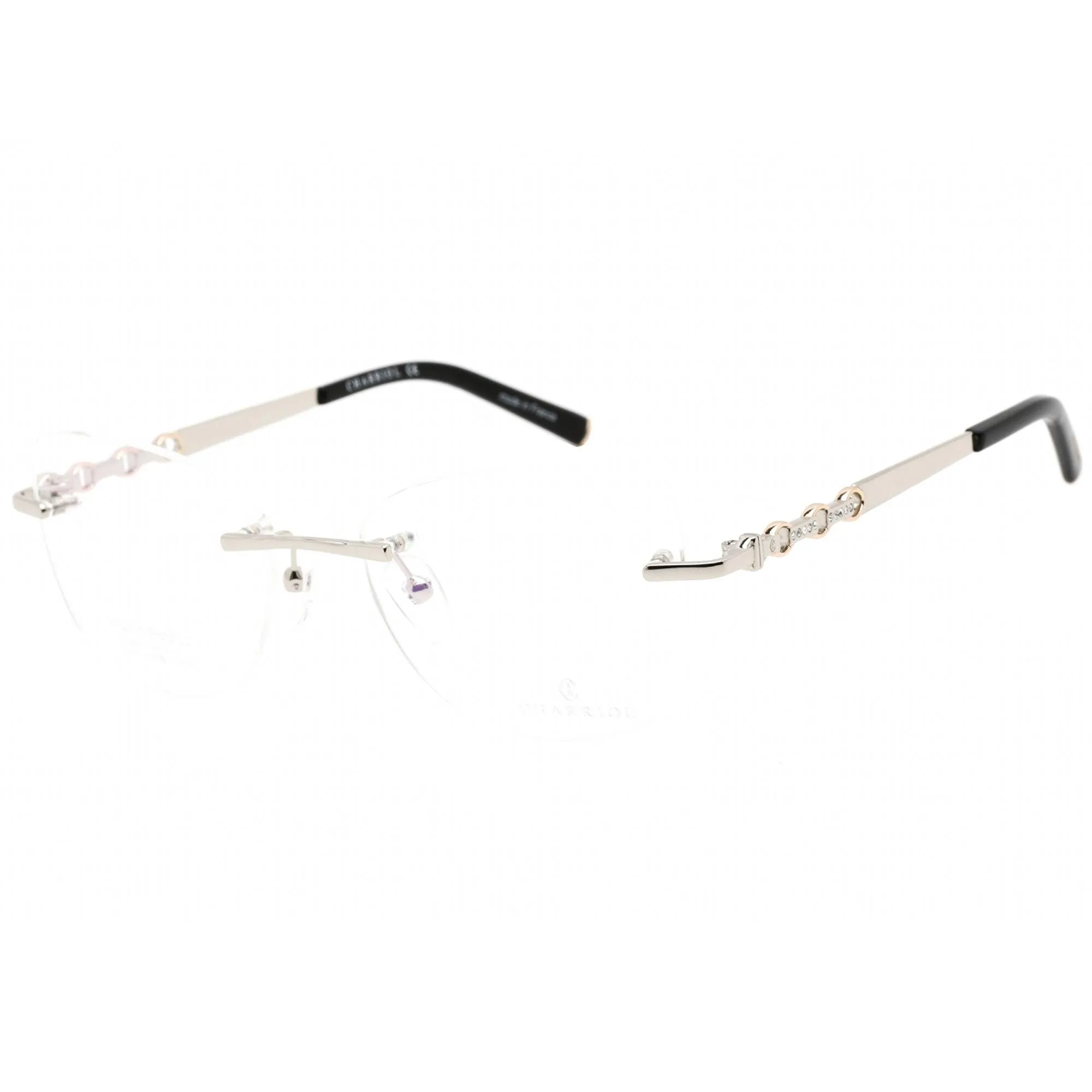 Charriol Women's Eyeglasses - Shiny Silver/Black Cat Eye Shaped Frame | PC71039 C02