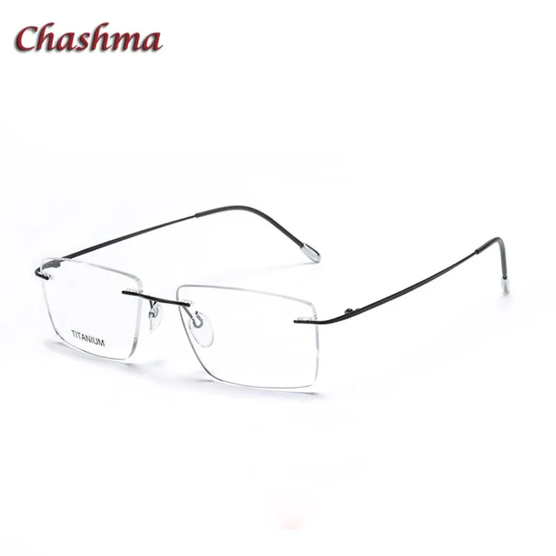 Chashma Ochki Unisex Rimless Square Titanium Eyeglasses 16011