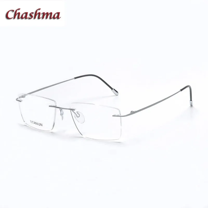 Chashma Ochki Unisex Rimless Square Titanium Eyeglasses 16011