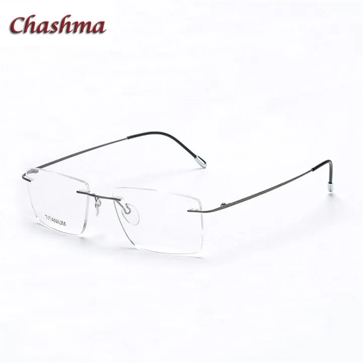 Chashma Ochki Unisex Rimless Square Titanium Eyeglasses 16011