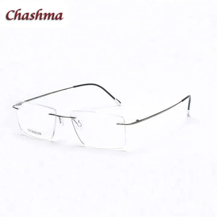 Chashma Ochki Unisex Rimless Square Titanium Eyeglasses 16011