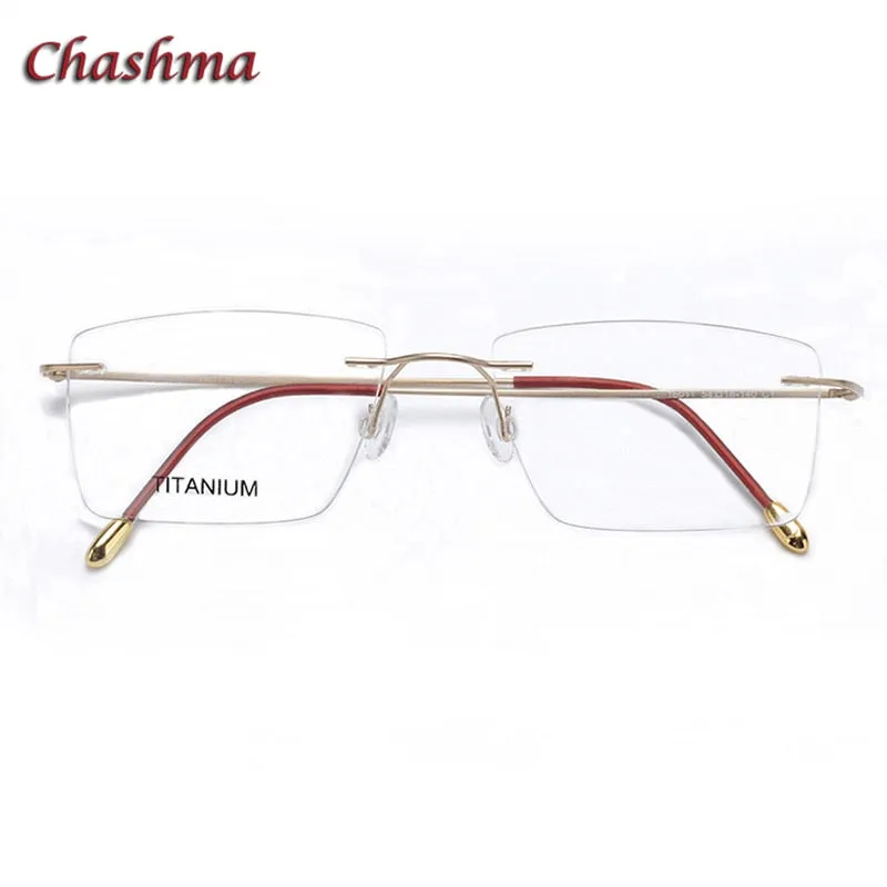 Chashma Ochki Unisex Rimless Square Titanium Eyeglasses 16011