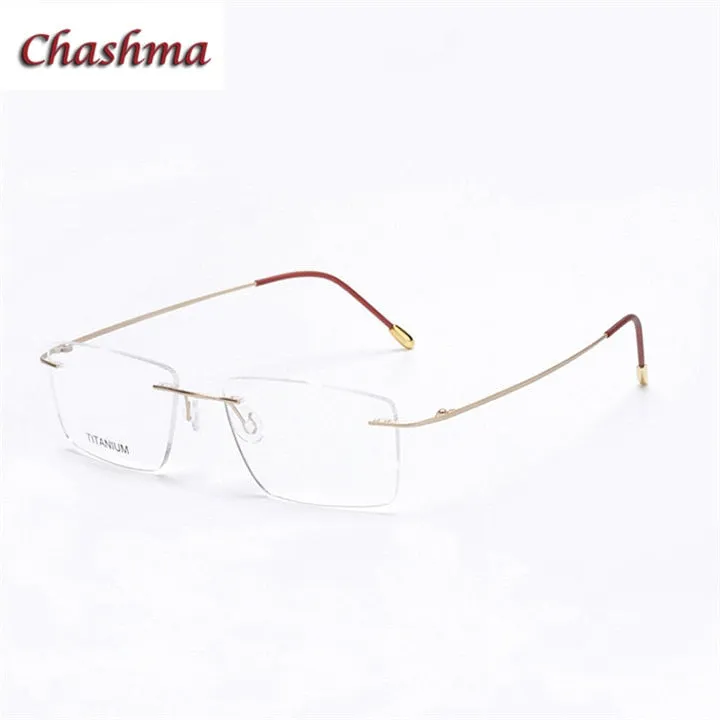 Chashma Ochki Unisex Rimless Square Titanium Eyeglasses 16011