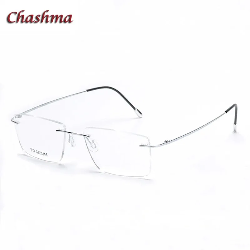 Chashma Ochki Unisex Rimless Square Titanium Eyeglasses 16011