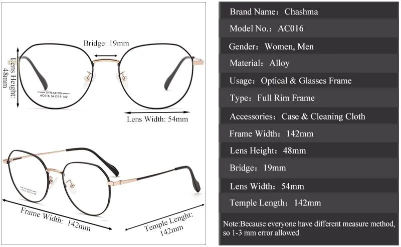 Chashma Ottica Unisex Full Rim Round Stainless Steel Eyeglasses Ac016