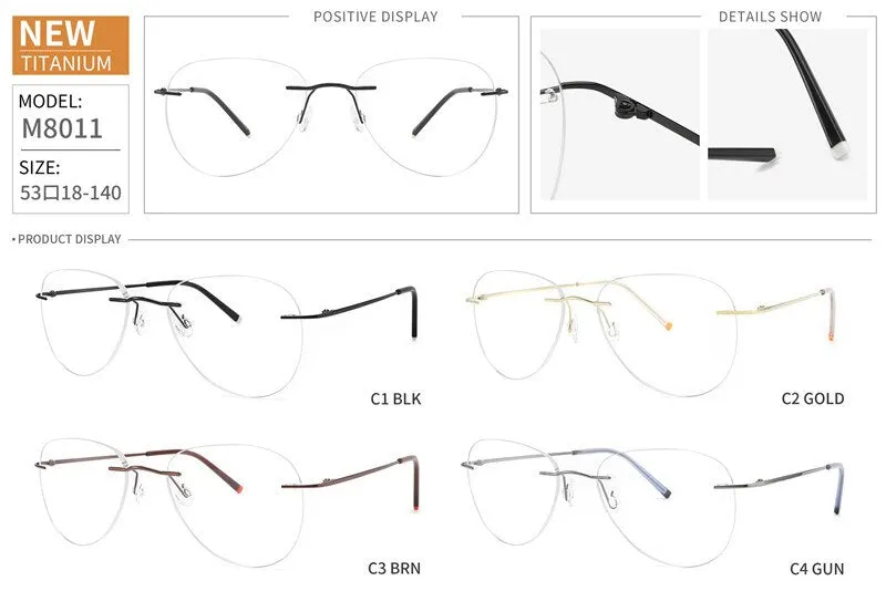 Chashma Ottica Unisex Rimless Customized Shape Lens Square Titanium Eyeglasses 8011