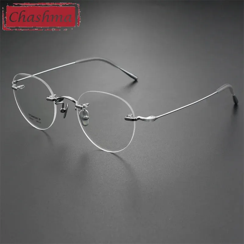 Chashma Ottica Unisex Rimless Octagon Round Titanium Eyeglasses 2321