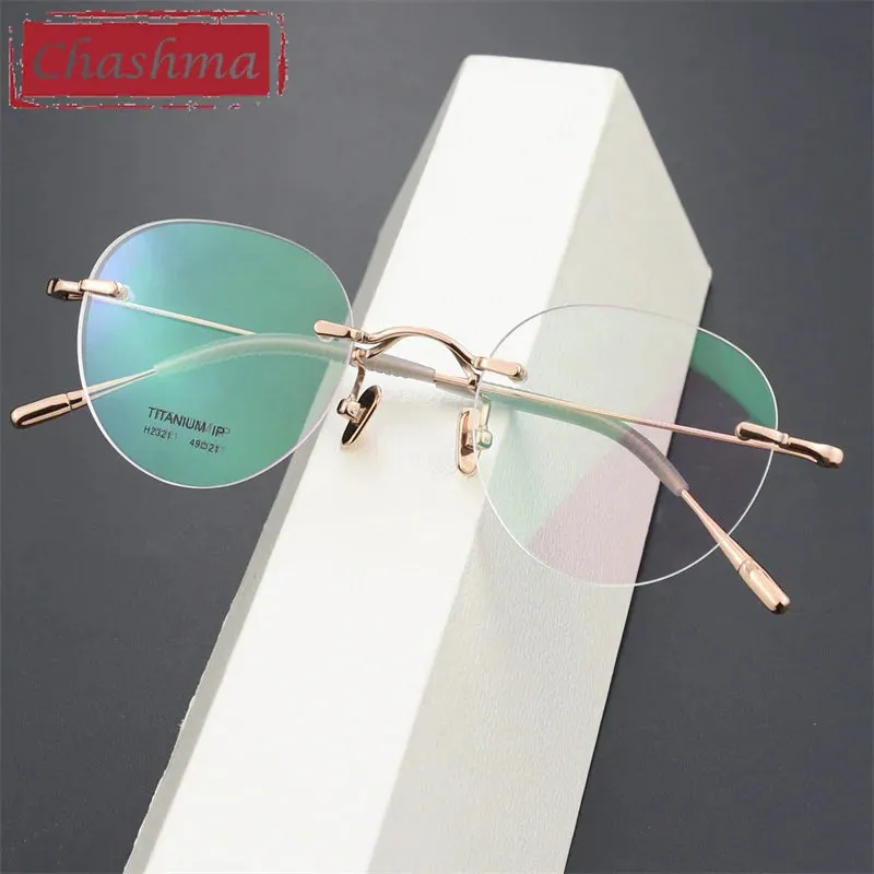 Chashma Ottica Unisex Rimless Octagon Round Titanium Eyeglasses 2321