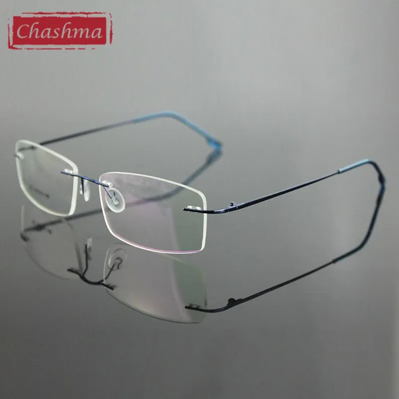 Chashma Ottica Unisex Rimless Square Rectangle Titanium Eyeglasses 763
