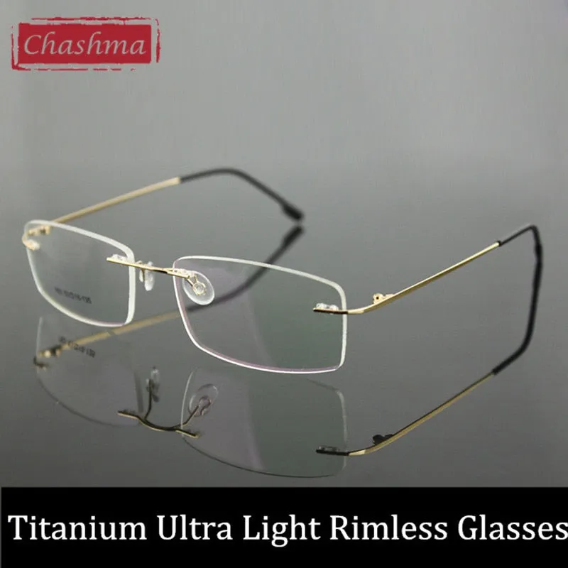 Chashma Ottica Unisex Rimless Square Rectangle Titanium Eyeglasses 763