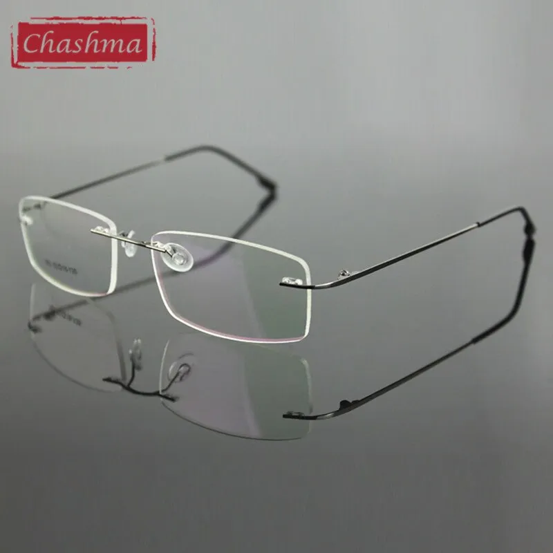 Chashma Ottica Unisex Rimless Square Rectangle Titanium Eyeglasses 763