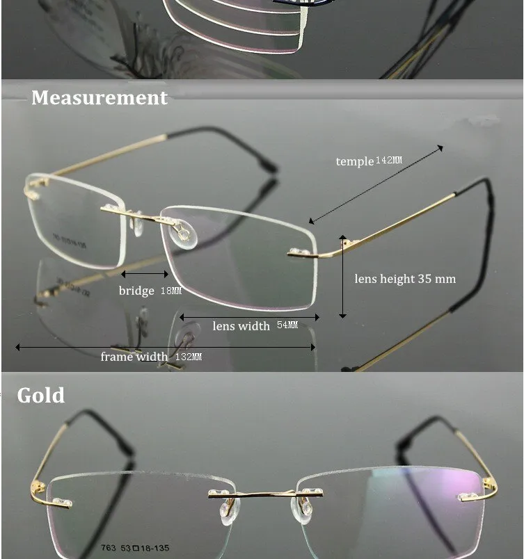 Chashma Ottica Unisex Rimless Square Rectangle Titanium Eyeglasses 763