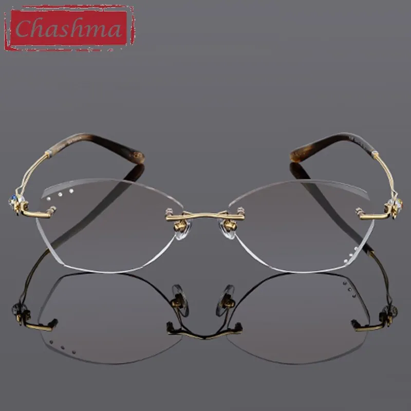 Chashma Ottica Women's Rimless Oval Square Titanium Eyeglasses Tinted Lenses 1337