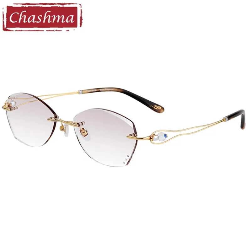 Chashma Ottica Women's Rimless Oval Square Titanium Eyeglasses Tinted Lenses 1337