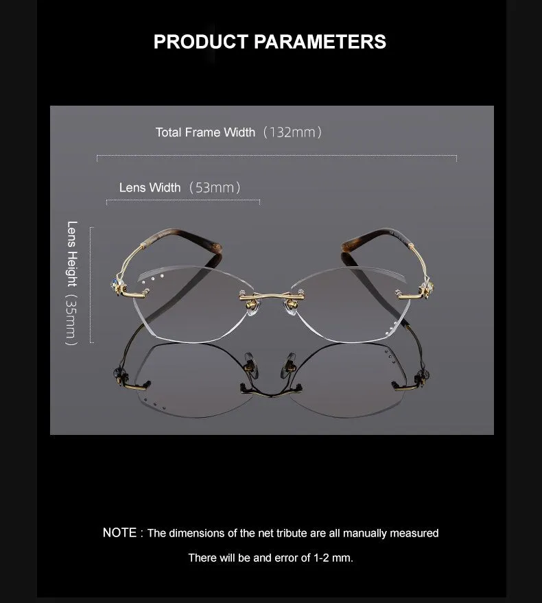 Chashma Ottica Women's Rimless Oval Square Titanium Eyeglasses Tinted Lenses 1337