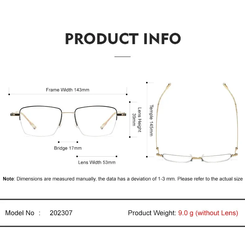 Chashma Unisex Semi Rim Small Square 9g Titanium Eyeglasses 2007