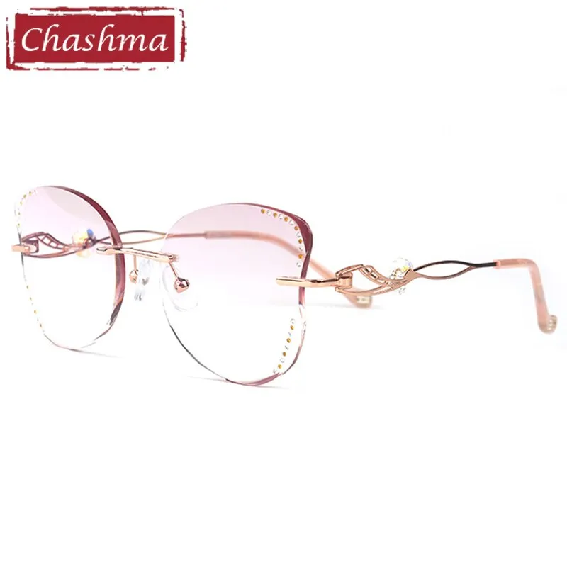 Chashma Women's Rimless Butterfly Titanium Rhinestone Eyeglasses 88061