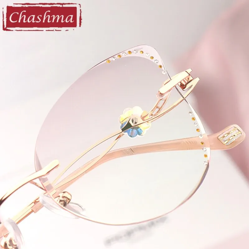 Chashma Women's Rimless Butterfly Titanium Rhinestone Eyeglasses 88061