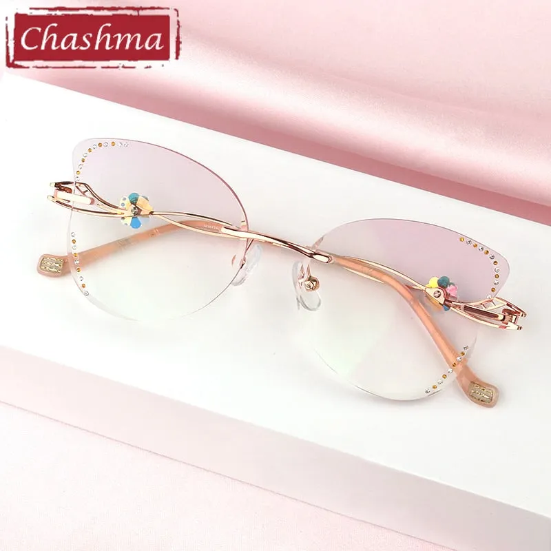Chashma Women's Rimless Butterfly Titanium Rhinestone Eyeglasses 88061