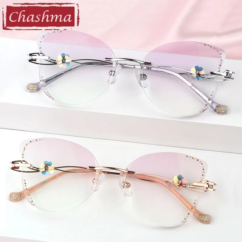 Chashma Women's Rimless Butterfly Titanium Rhinestone Eyeglasses 88061