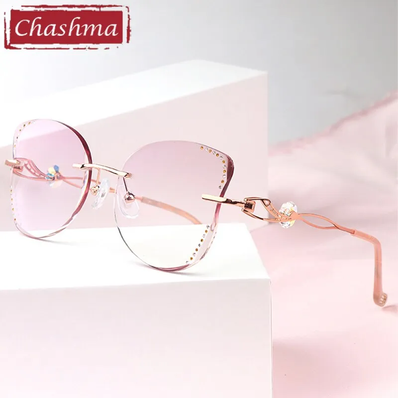 Chashma Women's Rimless Butterfly Titanium Rhinestone Eyeglasses 88061