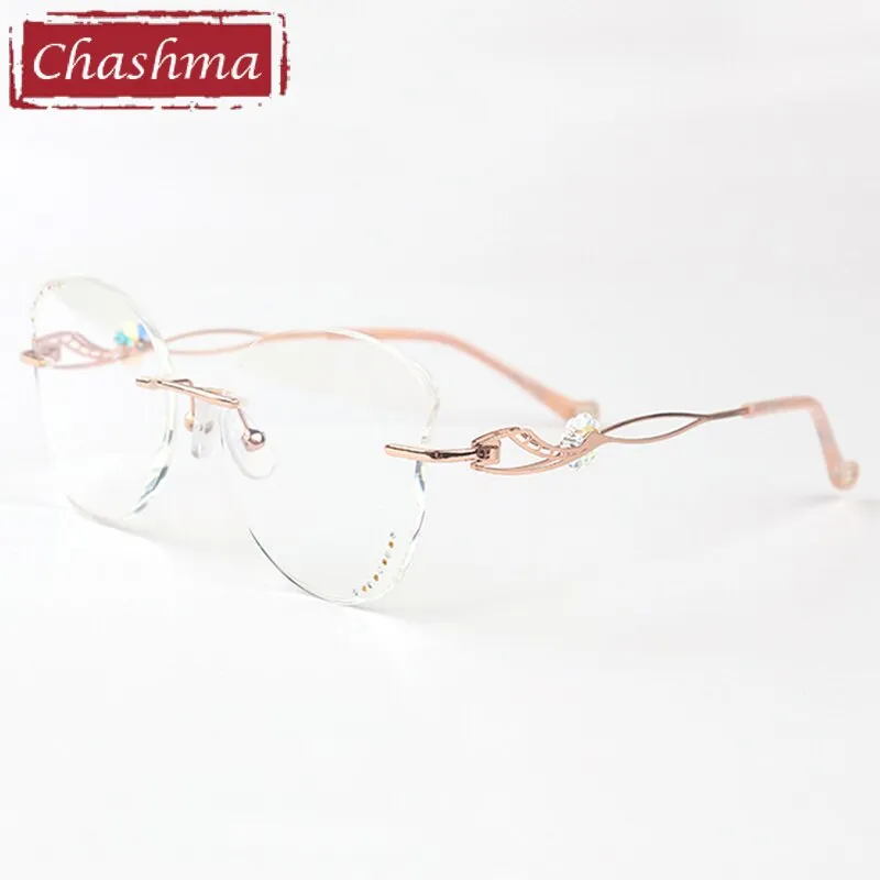 Chashma Women's Rimless Butterfly Titanium Rhinestone Eyeglasses 88061