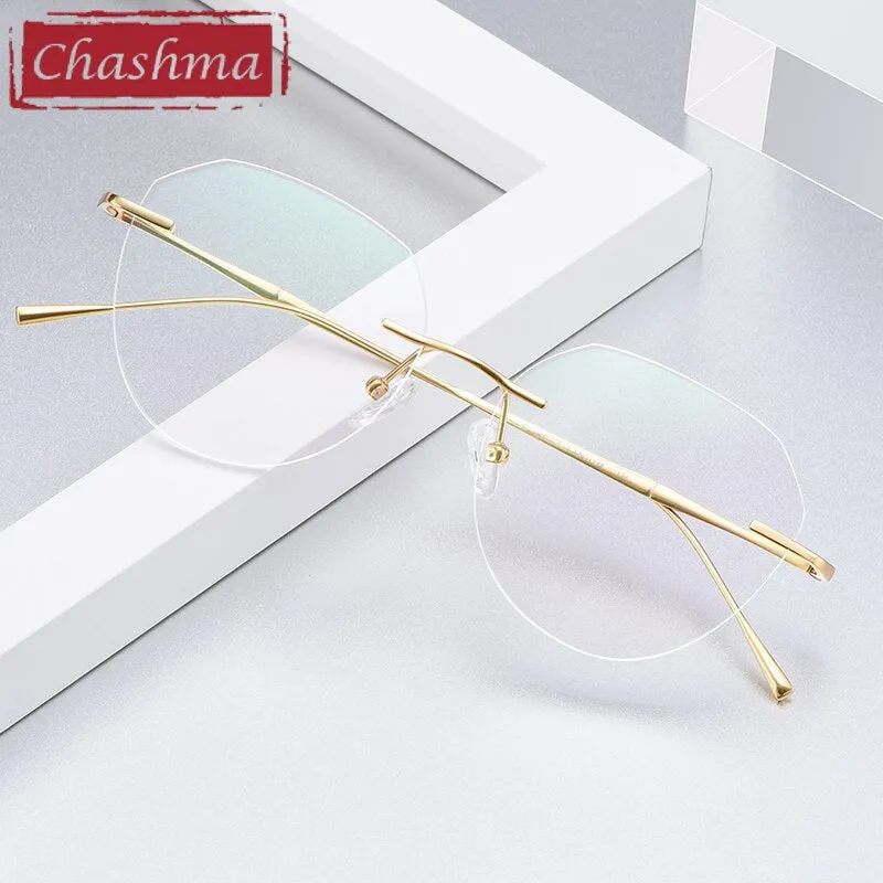 Chashma Women's Rimless Diamond Cut Titanium Round Frame Eyeglasses 3018