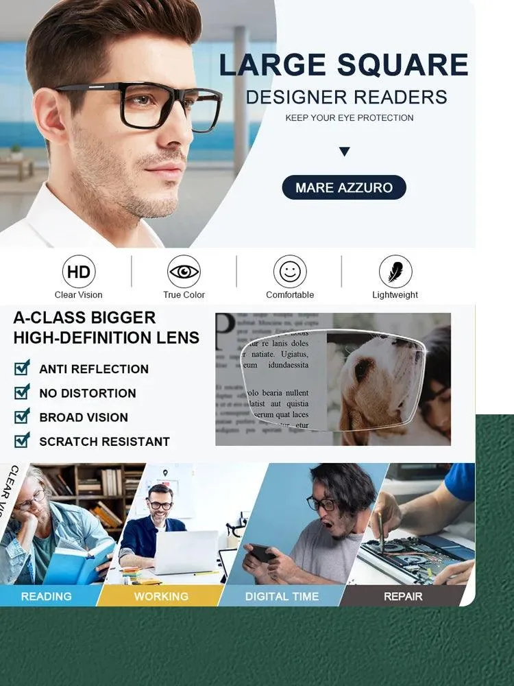 Chic Oversized Square Reading Glasses for Modern Men
